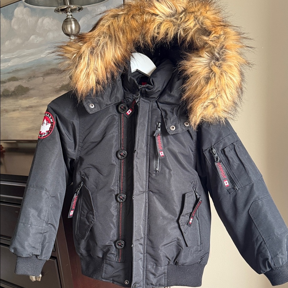 Canada Gear Kids' Black Bomber Puffer Jacket with Faux Fur Hood